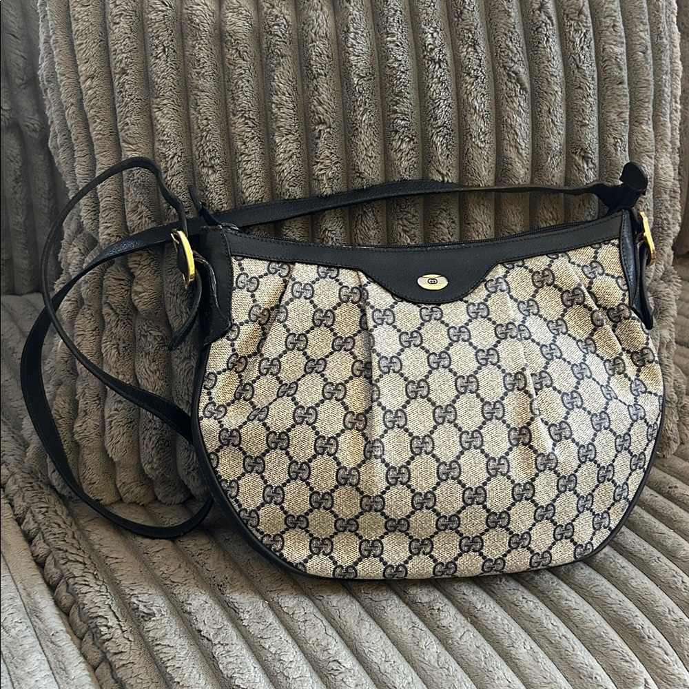 Gucci GG Monogram Supreme Purse Crossbody Bag Vintage Navy Italian Leather - Picture 3 of 17